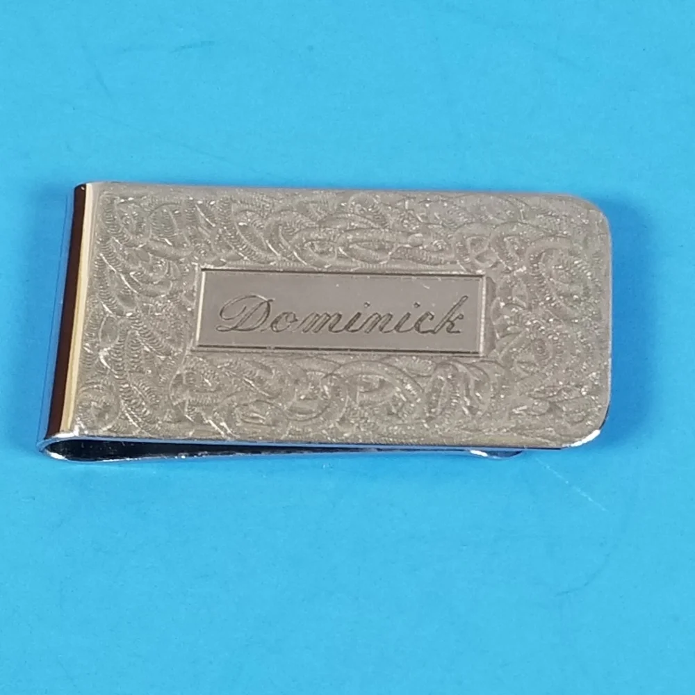 Engraved Silver Dominick Elco Money Clip with Original Jewelry Box NO Markings